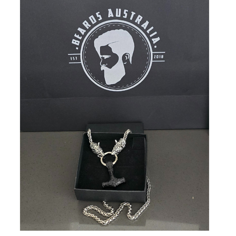 mens-viking-wolf-silver-black-necklace